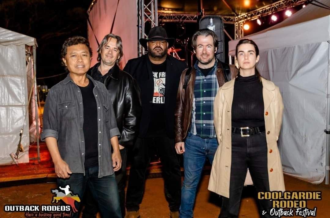 The band backstage at the Coolgardie Rodeo and Outback Festival